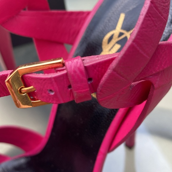 Stunning Saint Laurent Tribute Pink Leather Platform High Heels Sandals, Sz 37 - Picture 8 of 9